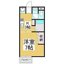 グリーンハイツＳ 2階1Kの間取り