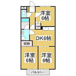 Surplus　Threeハイマート明金Ａ 2階3DKの間取り