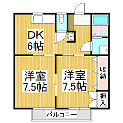 城ヶ丘ハイツ 2階2DKの間取り