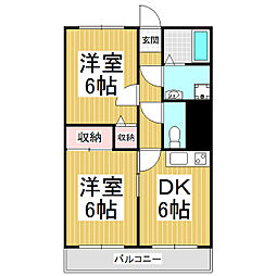 ファミール秋桜 3階2DKの間取り