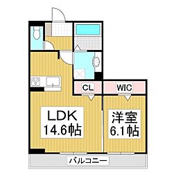 グランリオプレールII 1階1LDKの間取り