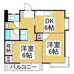 プレタメゾン下田 2階2DKの間取り