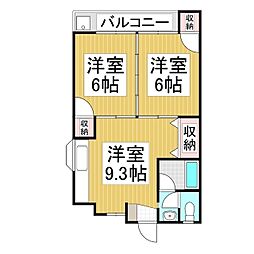 プレタメゾン下田 2階2DKの間取り