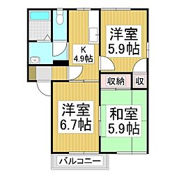 シェソワ・セレーノB 3Kの間取図画像
