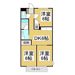 サープラススリーハイマート明金A 3DKの間取図画像