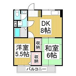 下田ハイツ馬場町 2DKの間取図画像