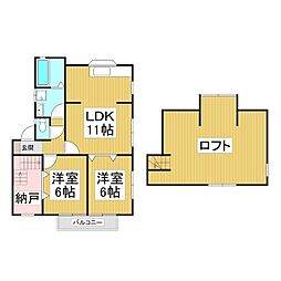 下田ハイツ飯沼 2SLDKの間取図画像