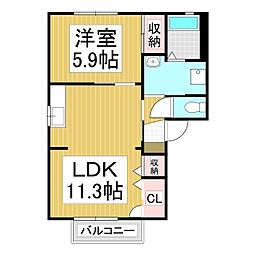 フォーレス中村B 1LDKの間取図画像