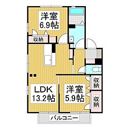 マルベリーハイツA 2LDKの間取図画像