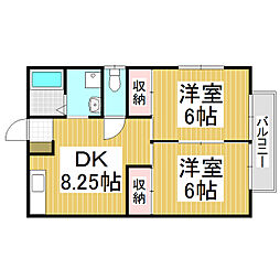 リバーサイドハイツB 2DKの間取図画像