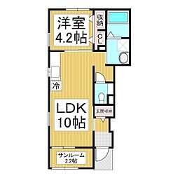 ラピィエル 1階1LDKの間取り