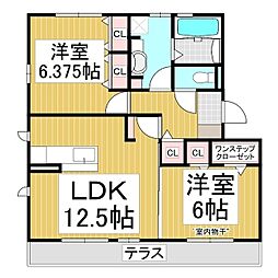 バン・ド・ソレイユ　Ｂ棟 1階2LDKの間取り