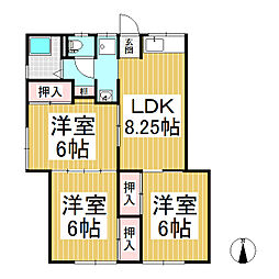 長野電鉄長野線 須坂駅 バス10分 大谷町入口停下車 徒歩2分の賃貸アパート 2階3LDKの間取り