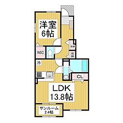 ヒルズポローニアA 1階1LDKの間取り