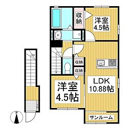 ハイムメゾン若穂B 2階2LDKの間取り