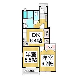 ベルソーレ　Ａ棟 1階2DKの間取り