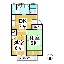 須坂ガーデン・ヴィラB 2DKの間取図画像