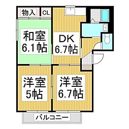 バリュージュ梨木原A 3DKの間取図画像