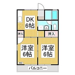 セジュール東和田B棟 2DKの間取図画像