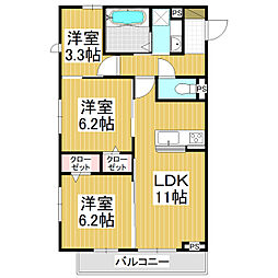 長野市大字鶴賀アパート 3LDKの間取図画像