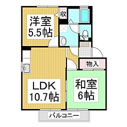 ホワイトディアス松川B 2LDKの間取図画像