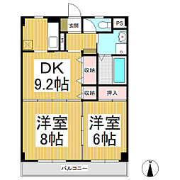 カプリスB館 2DKの間取図画像