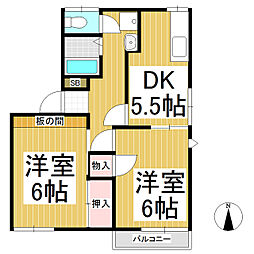 メゾンパークサイド 2DKの間取図画像