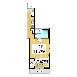 スピアナート北石堂 1階1LDKの間取り