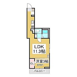 スピアナート北石堂 2階1LDKの間取り
