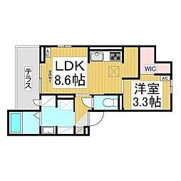 パークサウス栗田 1階1LDKの間取り