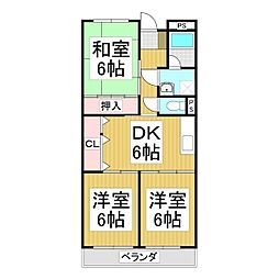 グリーン・ビレッジ 3階3DKの間取り