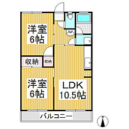 おねやま団地悠久台 2階2LDKの間取り