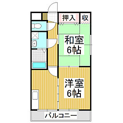 コーポ伝田 3階2DKの間取り