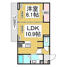 トリシア東口 3階1LDKの間取り