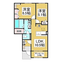 ベルデ・S 1階2LDKの間取り