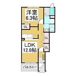 アヴェニールB 1階1LDKの間取り
