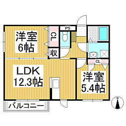 Ｔ’ｓスクエア 1階2LDKの間取り