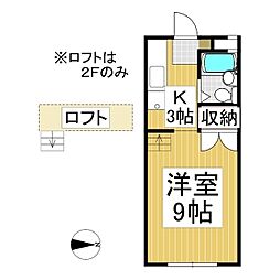 アーバンライフ北岡 2階1Kの間取り