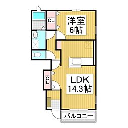 メルティー・アイIIＢ 1階1LDKの間取り