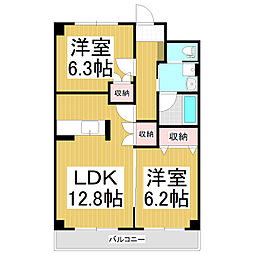 ライフコア上千田 3階2LDKの間取り