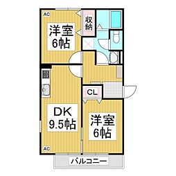 トゥインクル東和田　B棟 2階2DKの間取り