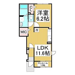 メゾン大西II 1階1LDKの間取り