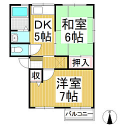 ｓｍａｌｌ　ｖｉｌｌａｇｅ　III 1階2DKの間取り