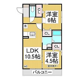 ラ　メゾン　ドュ　ブラン 3階2LDKの間取り