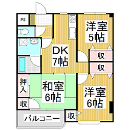 プライムハイツＲ・Ｋ 4階3DKの間取り