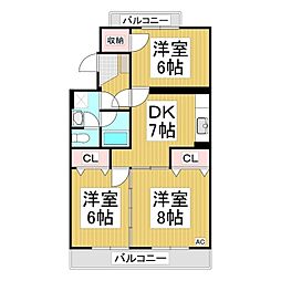 田島ハイツ 2階3DKの間取り