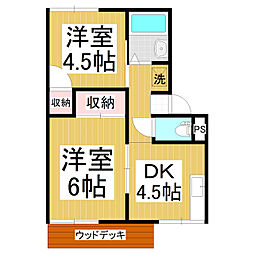 プレジール白樺 1階2DKの間取り