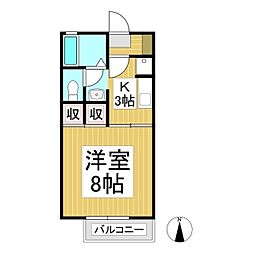 ナガノコアハイツ 1階1Kの間取り