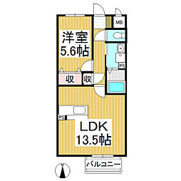 サミット川合新田　A 2階1LDKの間取り