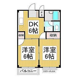 アーバン稲葉 2階2DKの間取り